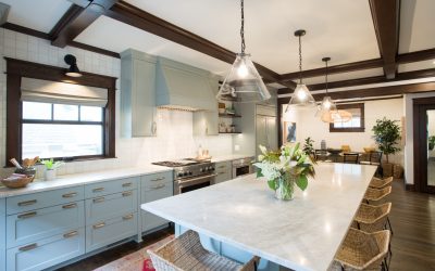 Kitchen Island and Chandeliers
