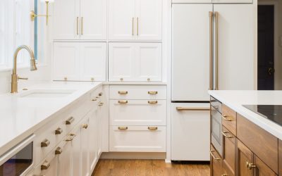 White Cabinets with Gold Handles and Gold Faucet
