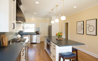 New Kitchen With White Cabinets And Blue Countertop